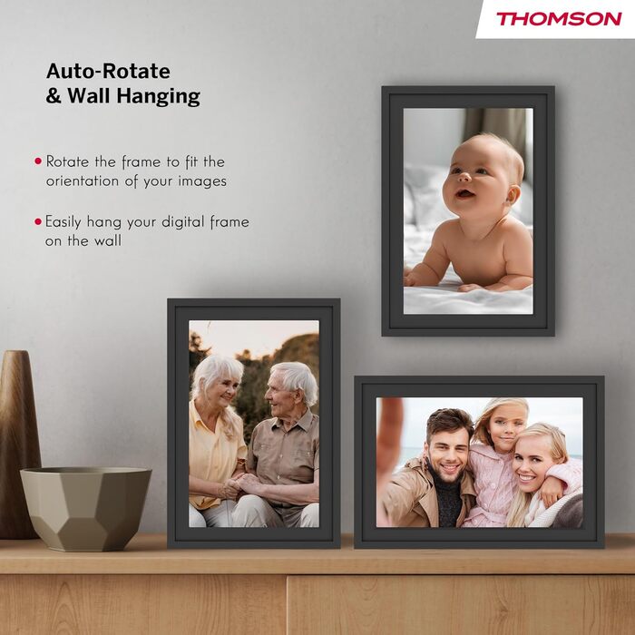 Фоторама Thomson Fotorahmen 10 дюймів: FHD IPS сенсорний екран, 32 GB, Wi-Fi, поворот, iOS/Android (Чорний)