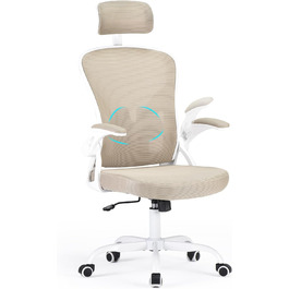 Ергономічне крісло Farini для офісу та дому: регульована висота, з підголівником, до 150 кг, на роликах, бежеве