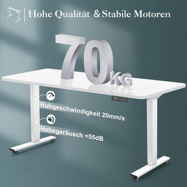 Регульований стіл JUMMICO з USB-роз'ємом та кабельною масою, електричний, з плавним регулюванням висоти, на коліщатках (білий)