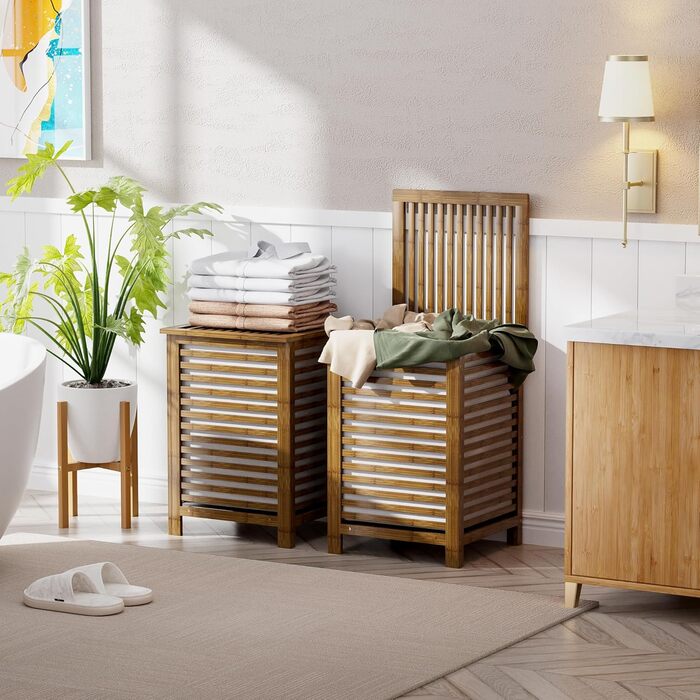 SMIBUY Кошик для білизни з бамбука з кришкою, 30л, для одягу, іграшок, рушників (горіх)