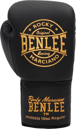Боксерські рукавички Benlee зі шкіри Уоррена (чорний / золотий, 10 унцій л)