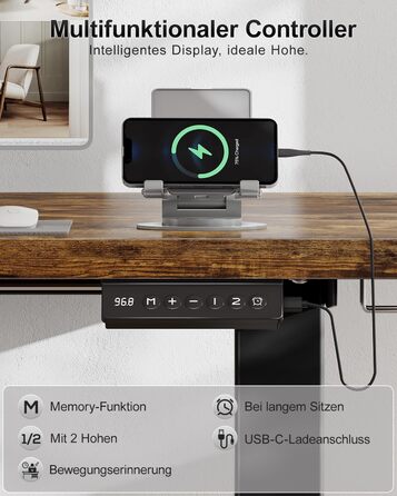 Дитячий стіл Airfish з регулюванням висоти 80x60 см, електричний, з функцією пам'яті. Стол для дому/офісу, стоячи/сидячи. Колір: Коричневий.