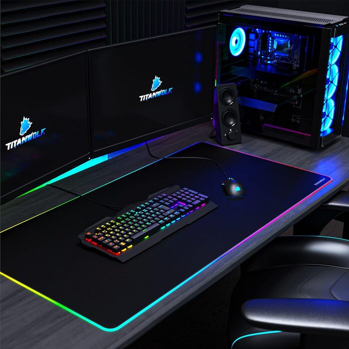 TITANWOLF XXXL RGB килимок для миші – 1200 x 600 мм, LED, 7 кольорів, 4 режими, для геймінгу, гумова основа, миється