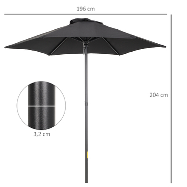 Outsunny Parasol Ø196 см, поворотна парасолька з функцією складання, шестикутна балконна парасолька пляжна парасолька вітрозахисна стабільна на ринку Парасолька з колінчастим механізмом Парасолька від сонця для пляжного балконного саду, чорний