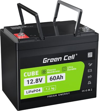 Акумуляторна батарея Green Cell LiFePO4 12 В, BMS, 10 років, для автофургону, човна, сонячної батареї, кемпінгу (60 Ач 12,8 В 768 Втгод)