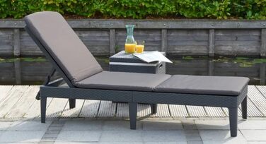 Шезлонг Keter Jaipur для саду з регульованою спинкою, сірий, з подушкою, 187 x 58 x 29 см (імітація ротангу)