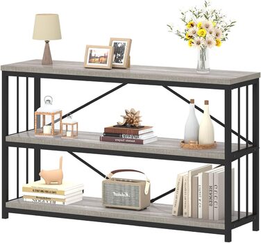 Металево-дерев'яна полиця IBF з 3 ярусами, індустріальний стиль, 120x34x74 см, сірий колір