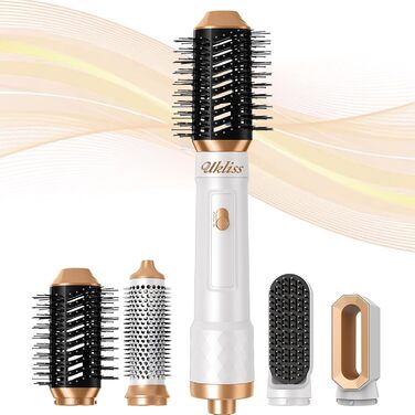 Фен з круглою щіткою Airstyler 4 в 1, UKLISS Hair Styler Щітка з теплим повітрям Щітка для випрямлення волосся для укладання волосся, щітка з гарячим повітрям, для випрямлення, згинання, сушіння (білий)