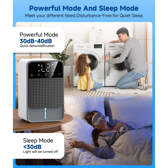 Електричний осушувач повітря 1800 мл з тихою роботою, функцією відтавання та автовимкнення, 7 кольорових підсвіток, портативний осушувач для спальні, ванної кімнати, підвалу, продуктивність 560 мл/24 год