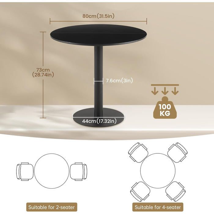 Круглий обідній стіл для кухні, вітальні, балкону. Білий, 70x70 см.