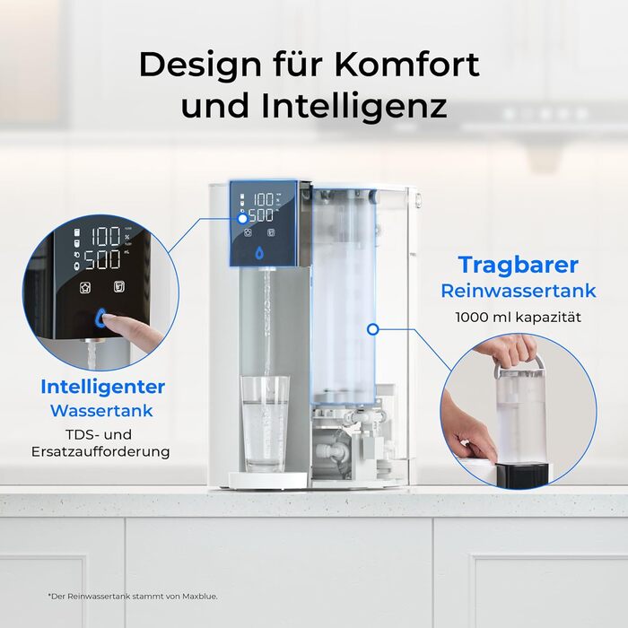 Система зворотного осмосу Waterdrop CoreRO для встановлення на стільницю, миттєвий нагрівач гарячої води, 5 температурних опцій, 6-ступенева фільтрація, 3:1 чиста вода/стоки, зменшує PFAS, без встановлення, WD-C1H, миттєво гаряча вода (температура кімнати