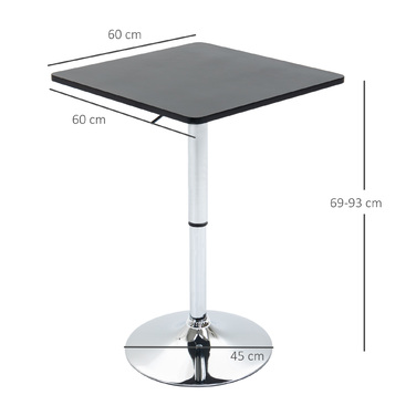 HOMCOM Регульований за висотою барний стіл, обертається на 360°, стійкі ніжки, міцна металева основа, Чорний/Сріблястий