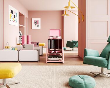 Стіл для програвача FITUEYES Design з дерева та металу, Hi-Fi стійка для програвача, 120 платів, компактна система, полиця для програвача, для вітальні/музичної кімнати