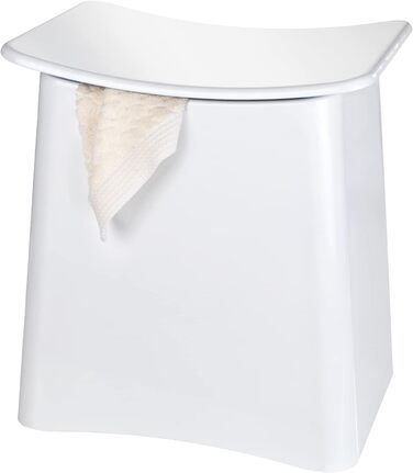 WENKO 2в1 пуф-кошик Wing Білий - для збору білизни, табурет для ванної кімнати з винімним мішком для білизни, об'єм 33 л, пластик (ABS), 45 x 48 x 33 см, білий