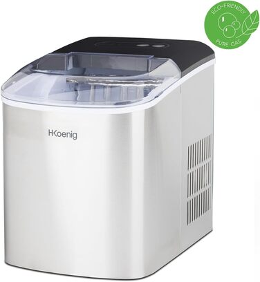 Льодогенератор H.Koenig ICEK12, 12 кг/добу, нержавіюча сталь, сріблястий - 2 розміри кубиків льоду, індикатор рівня води