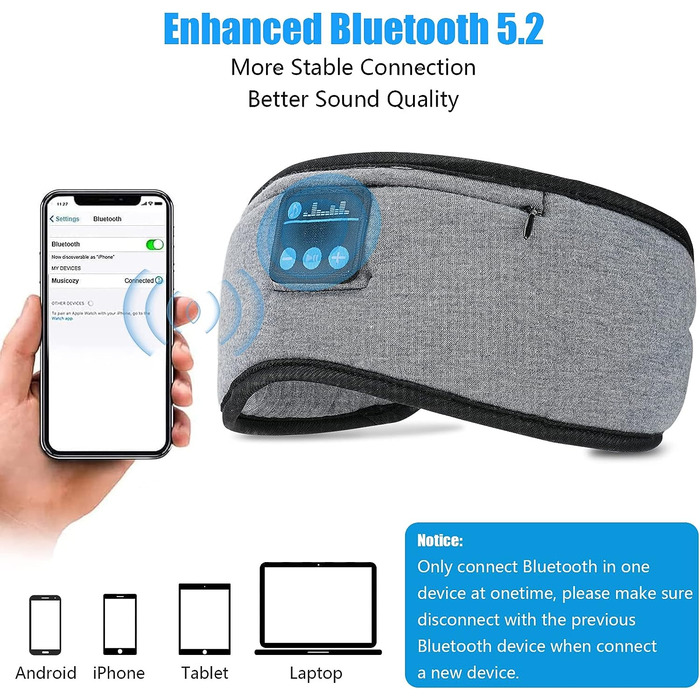 Маска для сну Aceshop з навушниками Bluetooth 5.2 сіра