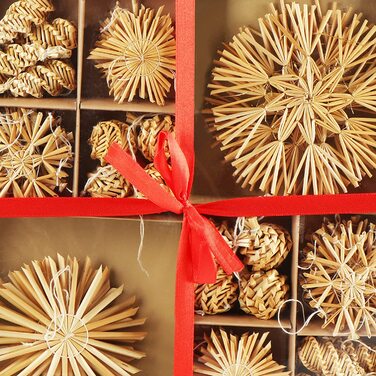 Солом'яні зірки - ялинкові прикраси - солом'яний кулон - натуральна ялинкова прикраса - різдвяна прикраса - Ø 11 см, 12 шт.