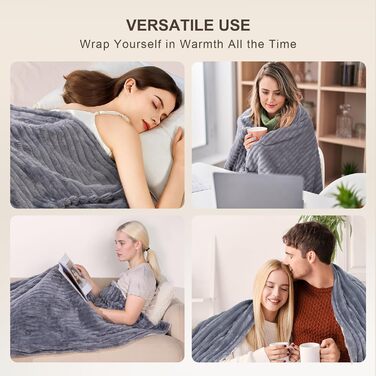 Електрична ковдра Nalone з автовимкненням 160*130 см, 9 температурних режимів, таймер 12 годин, захист від перегріву, пральна машина, фланель, сірий колір