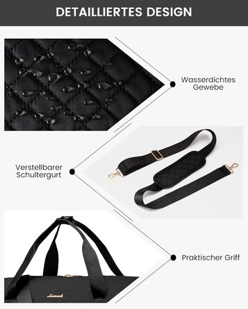 Спортивна сумка LOVEVOOK для жінок з відділенням для ноутбука, 40L, з відділенням для взуття. Ідеальна для подорожей, спортзалу, фітнесу та клініки. Чорний колір.