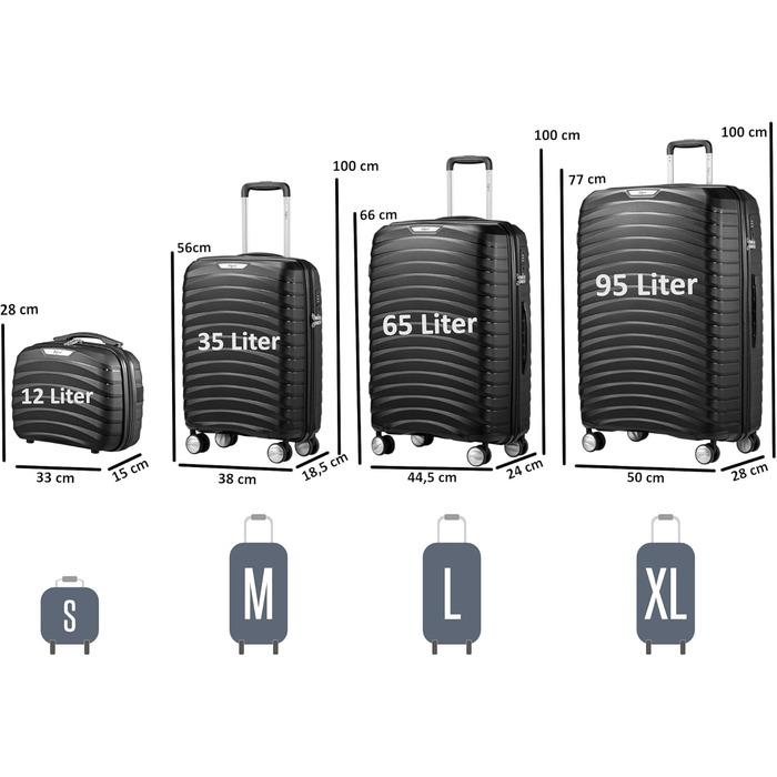 Набір валіз Zelsius 4 шт., чорний колір | Набір валіз з жорстким корпусом, TSA замком, подвійними колесами та внутрішнім роздільником | Валіза ручної поклажі, набір валіз з жорстким корпусом (4 шт.), велика валіза, багаж