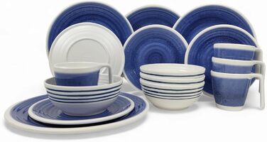 Меламіновий набір посуду для кемпінгу 4 персони16 предметів Меламіновий синьо-білий посуд Посуд для пікніка Тарілки, миски, кружки, для кемпінгу, дозвілля на природі або пікніка