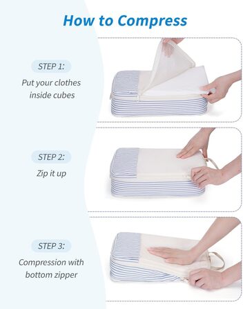 Набір органайзерів для подорожей Narwey (6 шт), компресійні органайзери для валізи та рюкзака, набір пакувальних кубів для одягу, сіро-блакитні смужки