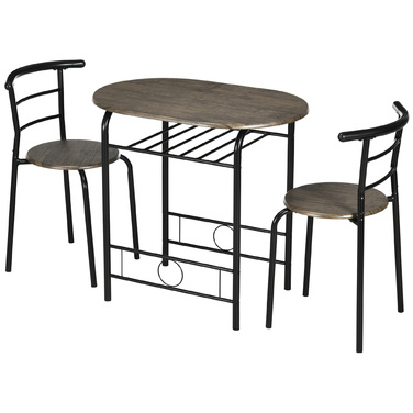 HOMCOM Bistro-Set обідній стіл/кухонний стіл з кріслами, 1 стіл, 2 крісла, 80 см x 53 см x 74,5 см, Чорний | Aosom