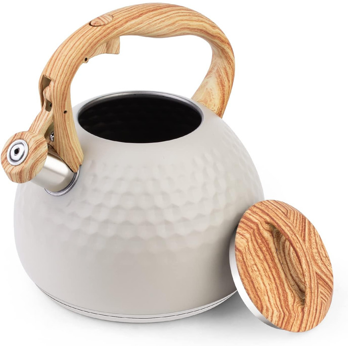 Сучасний чайник об'ємом 3 л, індукційний чайник зі свистком з нержавіючої сталі, чайник для всіх конфорок, чайник з флейтою з дерев'яною ручкою, чайник для приготування чаю, кава (білий)