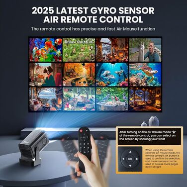 Портативний проєктор Beamer 4K з автофокусом та WiFi 6, Bluetooth 5.4 (2025 модель) – підтримка HDMI, USB, TV Stick, Laptop, чорний