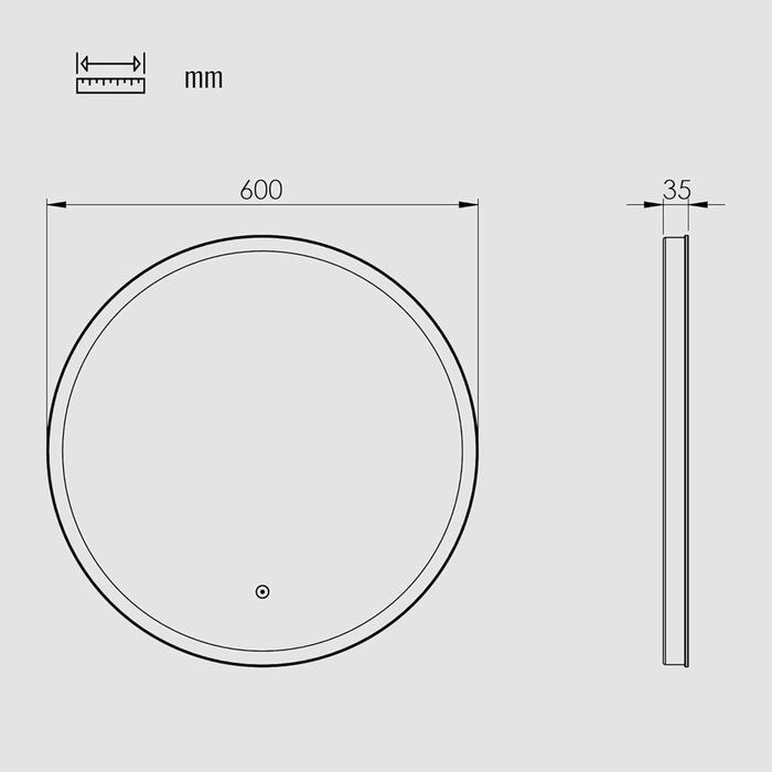 Дзеркало для ванної кімнати Loevschall Atlas з підсвічуванням, кругле, 60 см, без рами, сенсорне керування, LED-підсвічування, регульована яскравість, 60x60 см