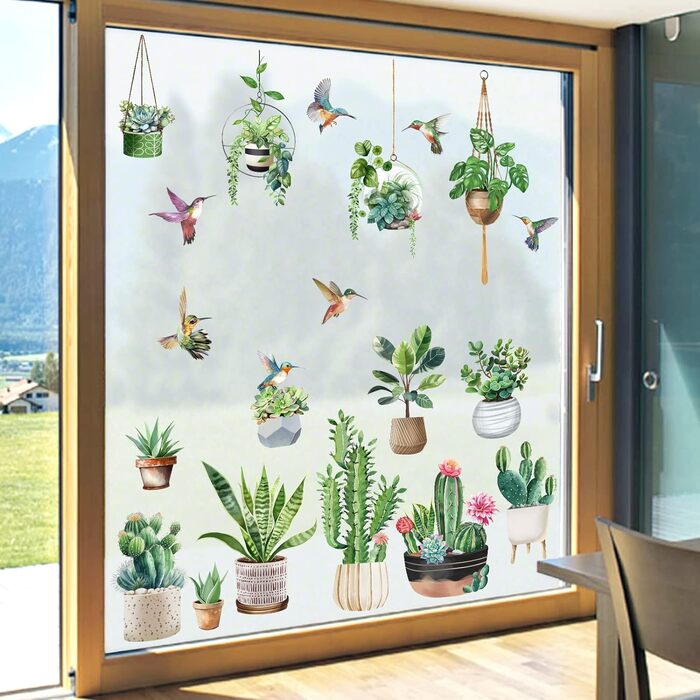 Віконна наклейка Зелена рослина в горщику