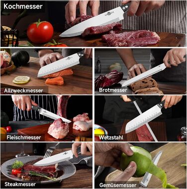 Набір ножів Messerblock: 19 предметів, нержавіюча сталь, з підставкою з дерева, для професійної кухні, з точильним каменем