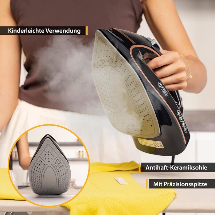 Відпарювач TZS First Austria I 2800-3200W з керамічною підошвою | Самоочищення, вертикальний пар, антинакип, сухе прасування | 0,45л, 1.3кг, білий/мідний