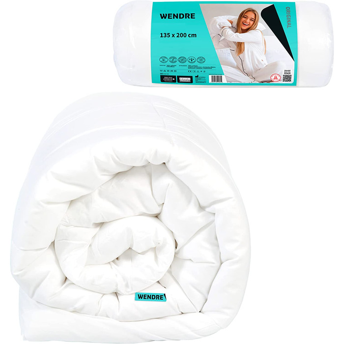 Пухова ковдра 135x200 см – середньої теплоти, мікрофібра, сертифікат Oeko-Tex, для алергіків, дихаюча, виготовлена в ЄС, пральна, ковдра 135x200