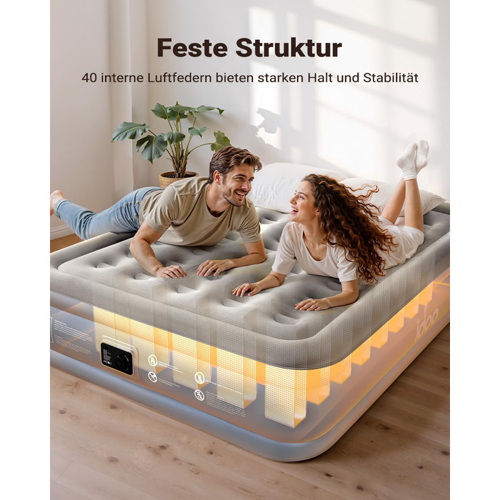 Надувне ліжко iDOO для 2 осіб з електричним насосом, 152x203x38 см, 295 кг, для кемпінгу