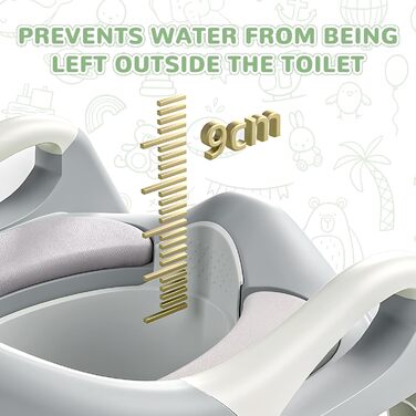 Універсальний дитячий сидіння-сходинка для унітазу 2-в-1 з PU-покриттям, регульована висота, складна конструкція, антиковзке покриття та захист від бризок