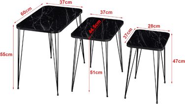 Набір приставних столів Набір гніздових столів Rudkøbing з 3 столів для вітальні з чорним мармуром з квадратною верхньою шпилькою Металевий золотий диванний стіл (мармур, чорний)
