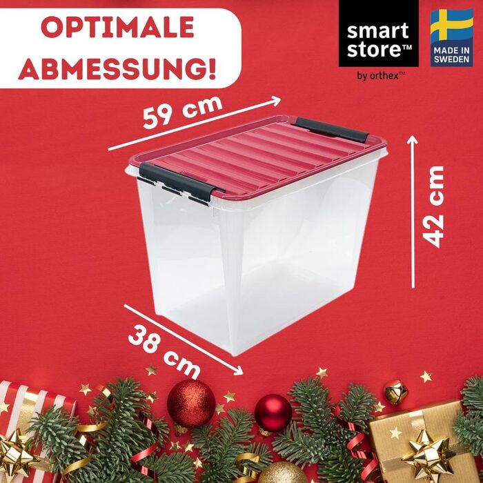 Коробка для зберігання новорічних кулі та прикрас з кришкою | Безпечне та стильне зберігання для Різдва | 61 літр | Без BPA | Набір 1 шт.