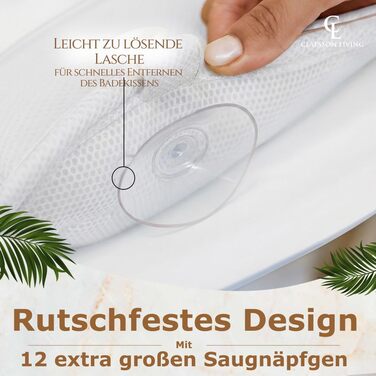 Подушка для ванни повномірна (126x41 см) з підголовником (13 см) для підтримки шиї, спини та ніг - біла, тепла біла