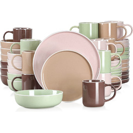 Сервіровка столових приладів глиняний посуд, посуд з кунжутом ванкассо, комбінований сервіз з 48 предметів, з тарілками для торта, плоскими тарілками, кавовою чашкою