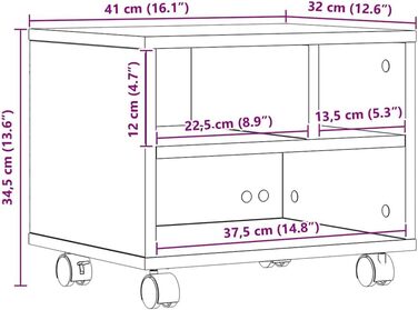 Підставка для принтера на колесах з полицями, білий ДСП, для офісу та робочого кабінету (Чорний дуб)