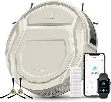 Робот-пилосос LEFANT M210P, супертонкий робот-пилосос, потужність всмоктування 2200 Па, час роботи 120 хв, Wi-Fi, оптимізований для килимів, шерсті домашніх тварин, твердої підлоги, робот-пилосос із зарядною станцією, сіре шампанське M210P Champagne Grey