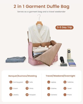 Сумка-органайзер для одягу LOVEVOOK для жінок, 53L, рожева: валіза, дорожня сумка, органайзер для взуття, набір 2 шт.
