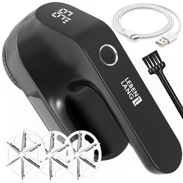 Електричний видалення ворсу LEBENLANG 2000mAh з LED-дисплеєм та пензлем для чищення - до 2 годин роботи, чорний