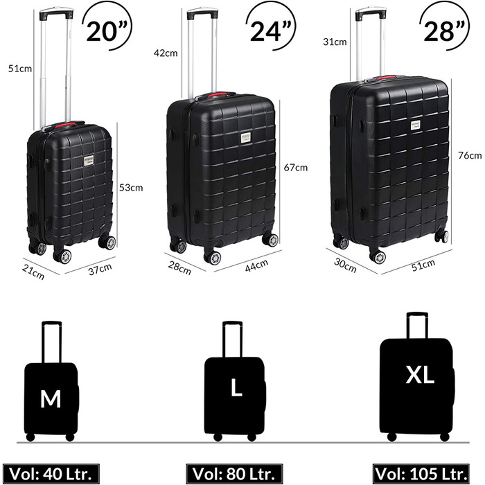 Набір валіз Monzana® 3шт Exopack з TSA замком, коліщата 4 шт, ручки з гелю, розміри M-L-XL, валіза-троль, валіза для подорожей