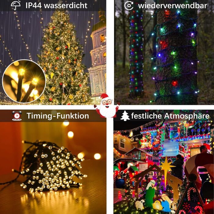 Гірлянда світлодіодна Hopelit 50 LED, 5 м, кольорова, на батарейках, з таймером, 8 режимів, вологостійка, для декору саду, вечірки, ялинки