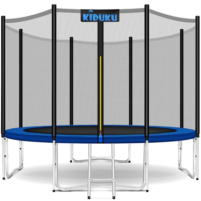 Батут KIDUKU Ø 244/305/366/427 см з сіткою, драбиною та захисним покриттям | Для дітей та дорослих до 150 кг | Садовий батут