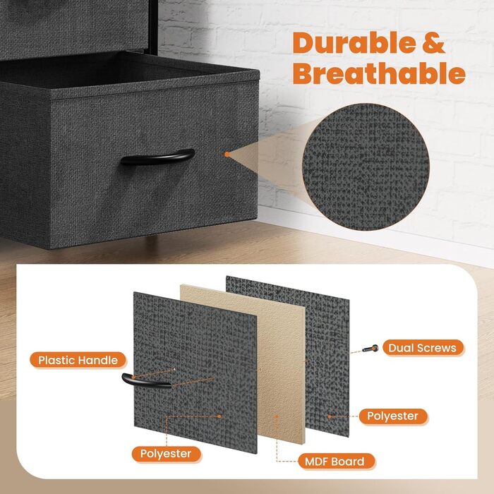 Набір з 2 тумбочок DUMOS, промисловий стиль, з шухлядою, для спальні, вітальні, дитячої кімнати, сірий/білий