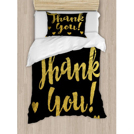Набір підковдр Дякую Двоспальне ліжко, скорописні серця на темній, м'якій формі Високоякісна підковдра з 2 предметів з 1 наволочкою, 170 x 220 см - 75 x 50 см, жовто-сірий
