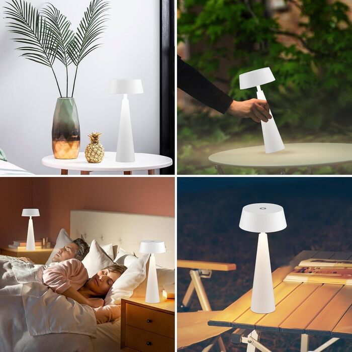2 шт. Білі бездротові настільні лампи з акумулятором, регульоване освітлення 3000K-6000K, IP54, USB-C, для дому та вулиці, балкону, обіднього столу, білі